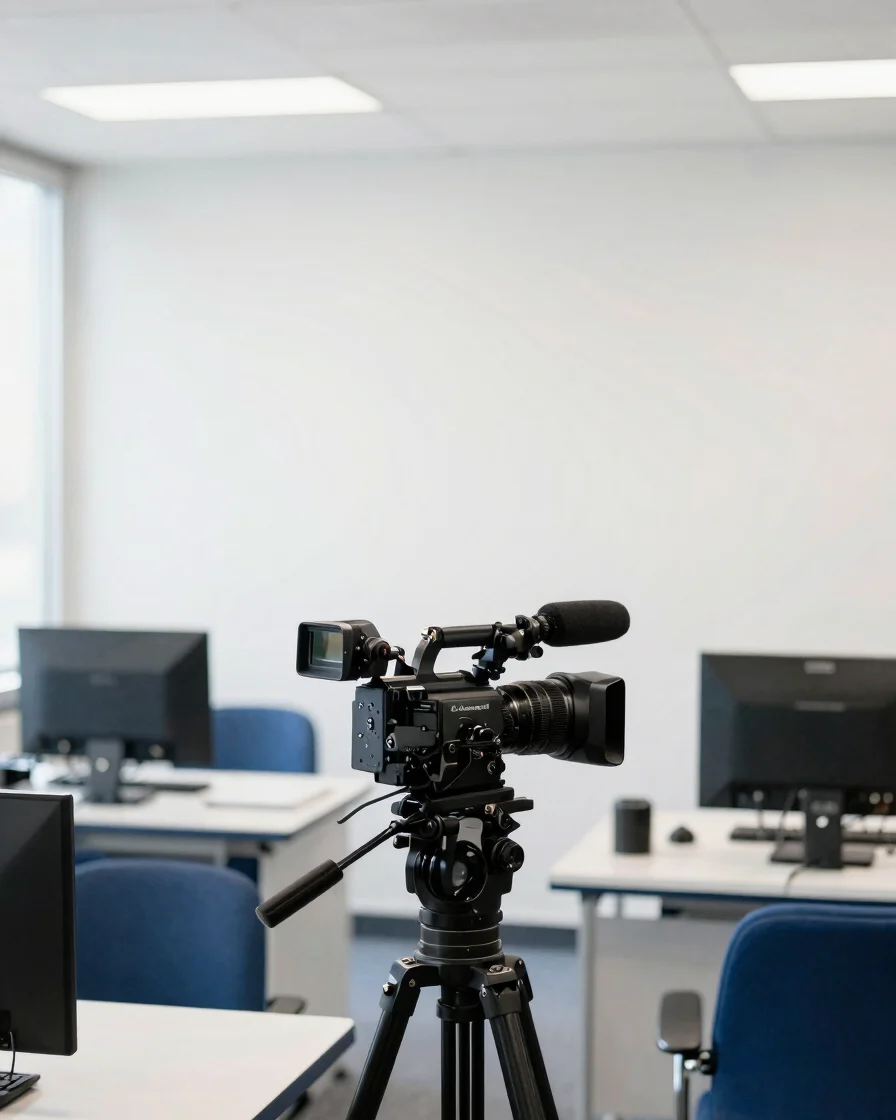 Editorial production photography: a camera and microphone set up